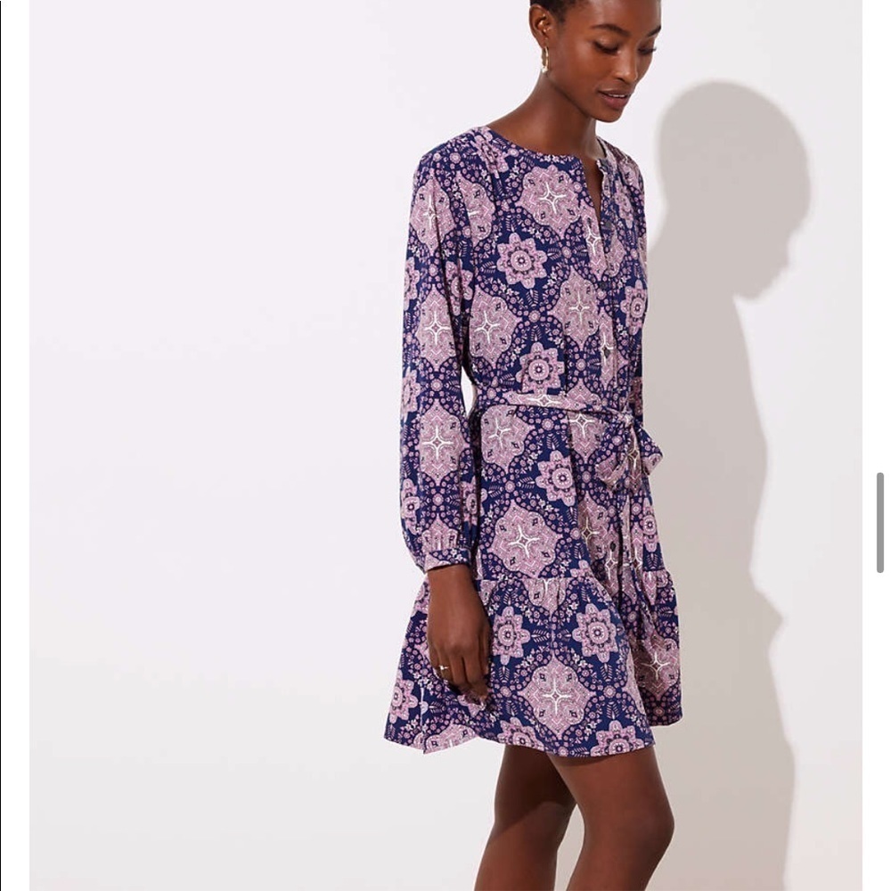 Loft XS Petite Long Sleeves Drop Waist Dress